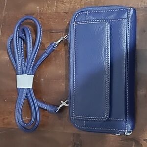 Tignanello Brand Blue/purple Leather Crossbody Wallet.